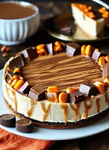 Peanut butter cup caramel cheesecake