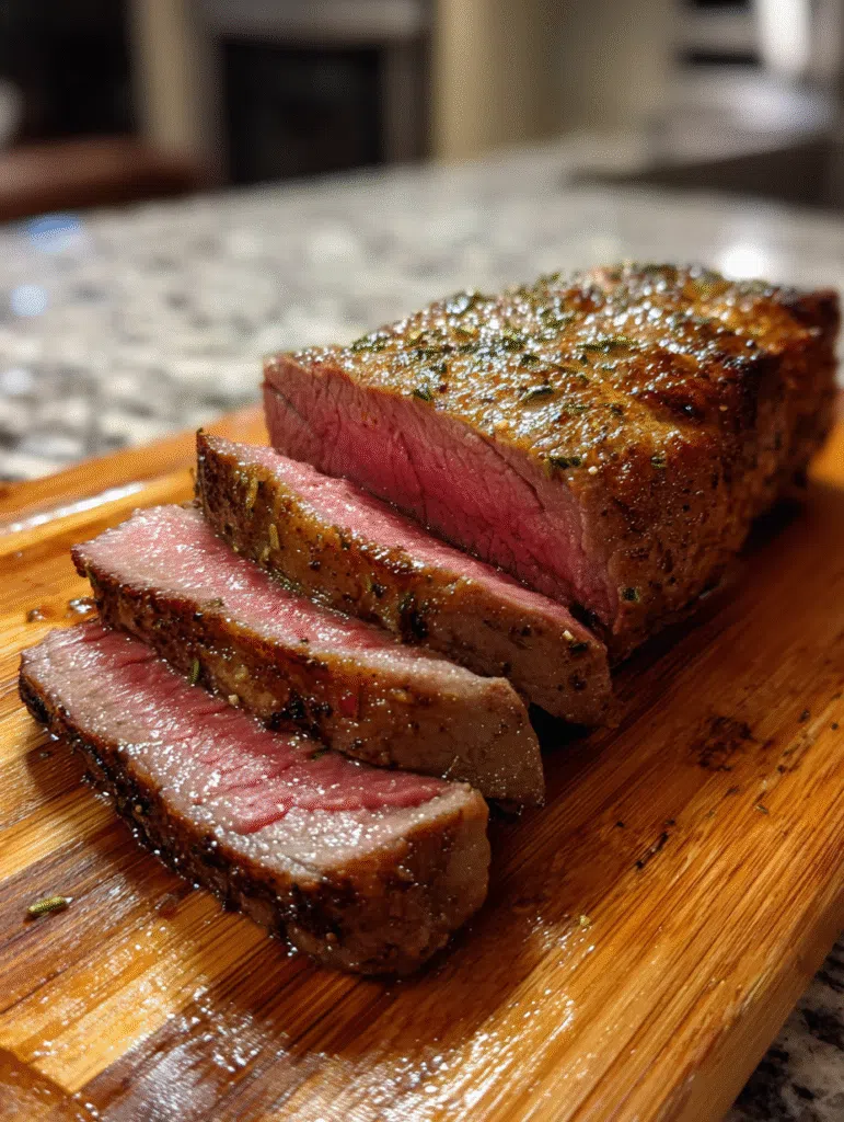 Sous Vide Tri Tip Recipe - Plated steak with sides, ready to serve.